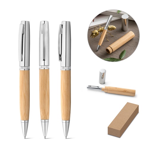 FUJI. Kugelschreiber aus Bambus und Metall mit ABS-Gehäuse