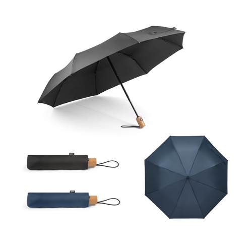 RIVER. Faltbarer Regenschirm aus rPET mit Holzgriff